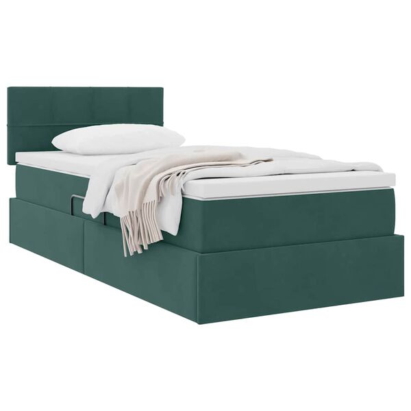 vidaXL Lit de Rangement avec matelas Vert fonc&eacute; 90 x 190 cm Velours