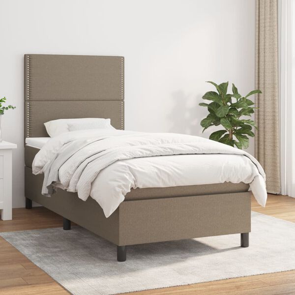 vidaXL Sommier &agrave; lattes de lit avec matelas Taupe 90x200 cm Tissu
