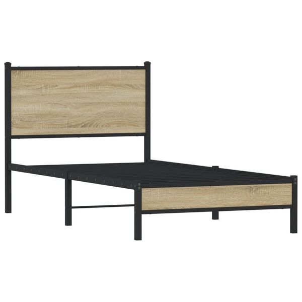 vidaXL Cadre de lit en m&eacute;tal sans matelas ch&ecirc;ne sonoma 90x190 cm