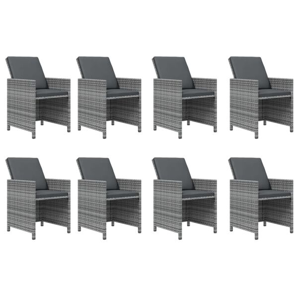 vidaXL Ensemble &agrave; manger de jardin coussins 9pcs R&eacute;sine tress&eacute;e Gris
