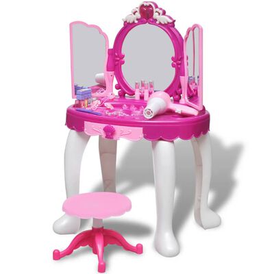 Coiffeuse enfant en bois table maquillage miroir éclairage