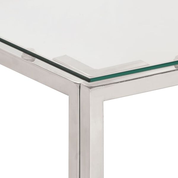 vidaXL Table basse argent&eacute; acier inoxydable et verre tremp&eacute;