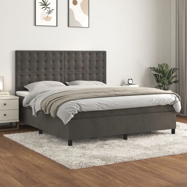 vidaXL Sommier &agrave; lattes de lit et matelas Gris fonc&eacute; 160x200cm Velours