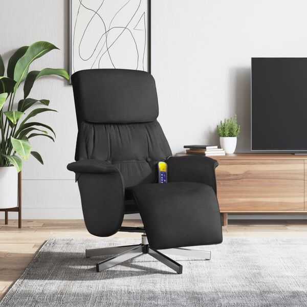 vidaXL Fauteuil inclinable de massage avec repose-pieds noir tissu