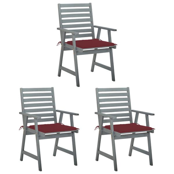 vidaXL Chaises à manger d'extérieur lot de 3 et coussins Acacia massif
