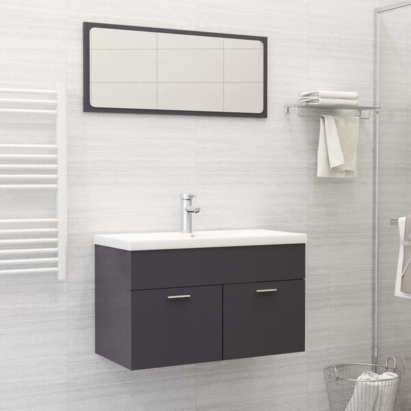 vidaXL Ensemble de meubles de salle de bain 2 pcs Gris brillant