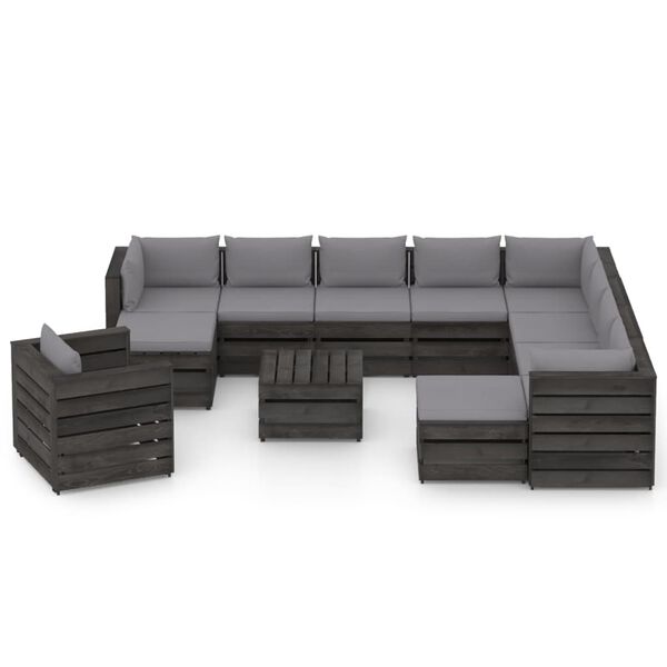 vidaXL Salon de jardin 12 pcs avec coussins Bois impr&eacute;gn&eacute; de gris