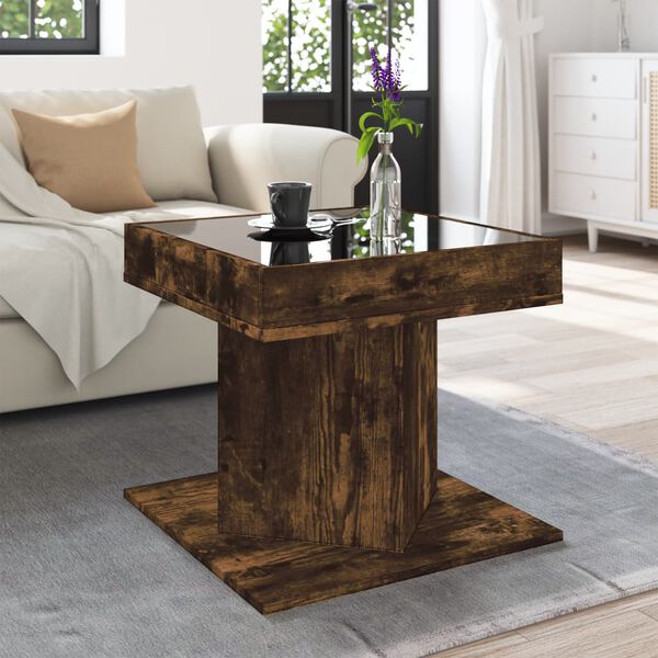 vidaXL Table basse avec LED ch&ecirc;ne fum&eacute; 50x50x45 cm bois d'ing&eacute;nierie