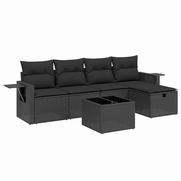 vidaXL Salon de jardin 6 pcs avec coussins noir r&eacute;sine tress&eacute;e