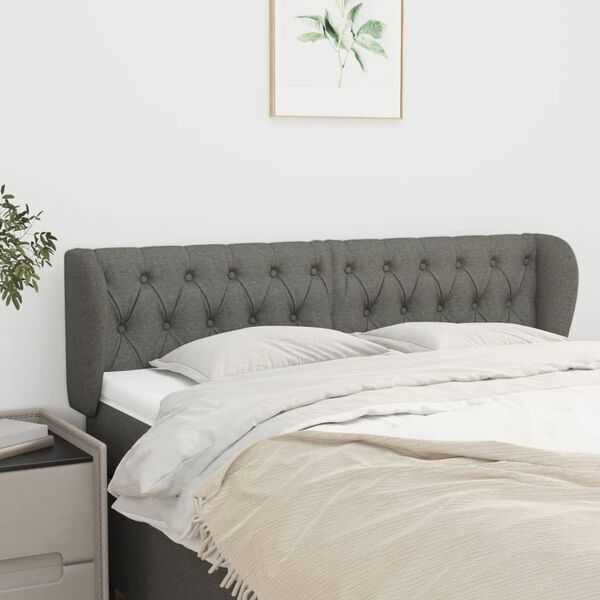 vidaXL T&ecirc;te de lit avec oreilles Gris fonc&eacute; 147x23x78/88 cm Tissu