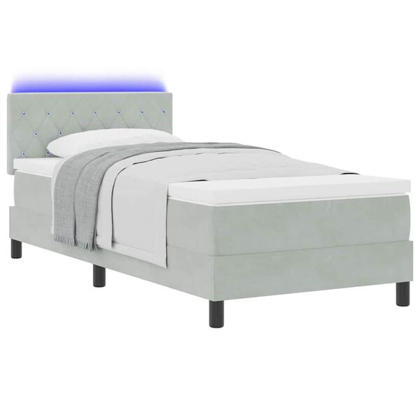 vidaXL Lit &agrave; ressort LED avec matelas Gris clair 90 x 200 cm Velours