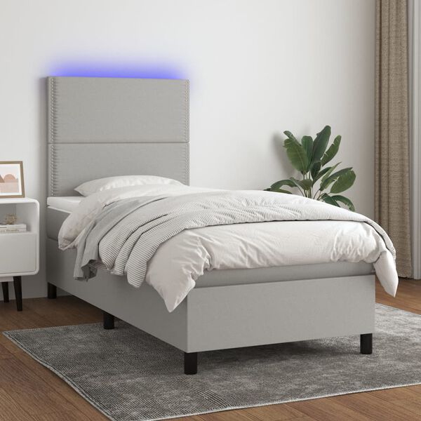 vidaXL Sommier &agrave; lattes de lit avec matelas et LED Gris clair 90x200cm
