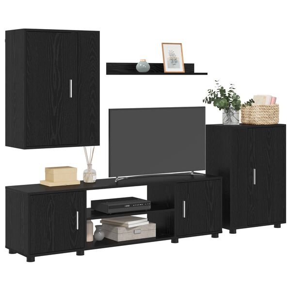 vidaXL Ensemble meuble TV 4 pcs Ch&ecirc;ne noir Bois d'ing&eacute;nierie