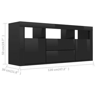 vidaXL Meuble TV Noir brillant 120x30x50 cm Bois d’ingénierie