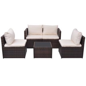 vidaXL Salon de jardin 5 pcs avec coussins R&eacute;sine tress&eacute;e Marron