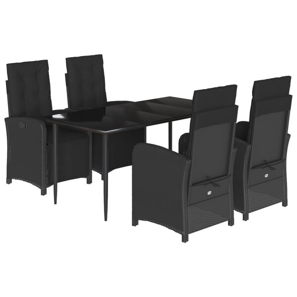 vidaXL Ensemble &agrave; manger de jardin coussins 5pcs Noir R&eacute;sine tress&eacute;e