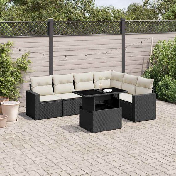 vidaXL Salon de jardin 7 pcs avec coussins noir r&eacute;sine tress&eacute;e
