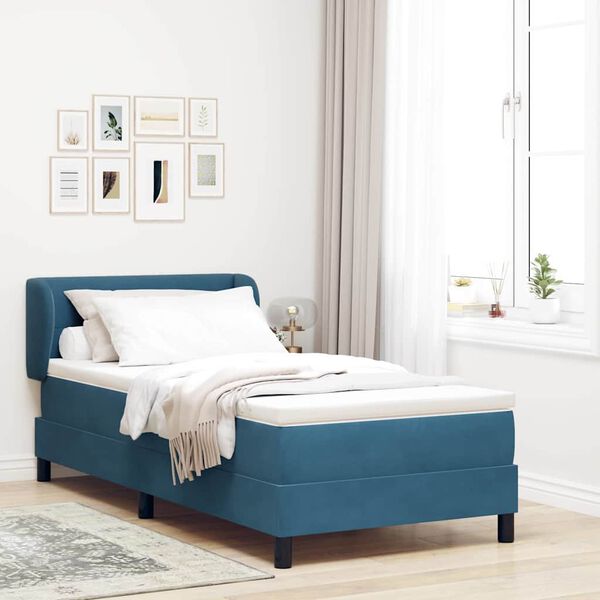 vidaXL Lit &agrave; ressorts avec matelas Bleu fonc&eacute; 100 x 200 cm Velours