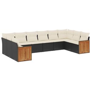 vidaXL Salon de jardin 10 pcs avec coussins noir r&eacute;sine tress&eacute;e
