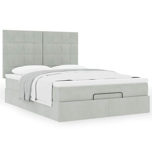 vidaXL Cadre de lit ottoman et matelas gris clair 140x190 velours