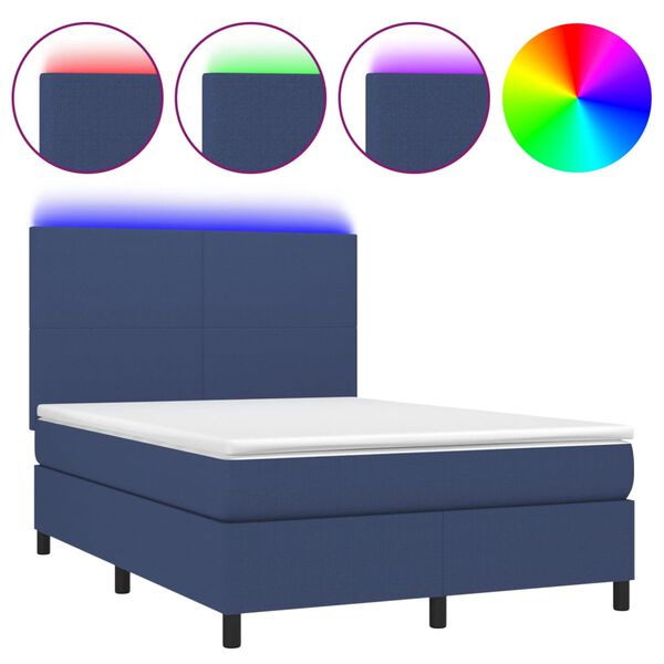 vidaXL Sommier &agrave; lattes de lit et matelas et LED Bleu 140x200 cm Tissu