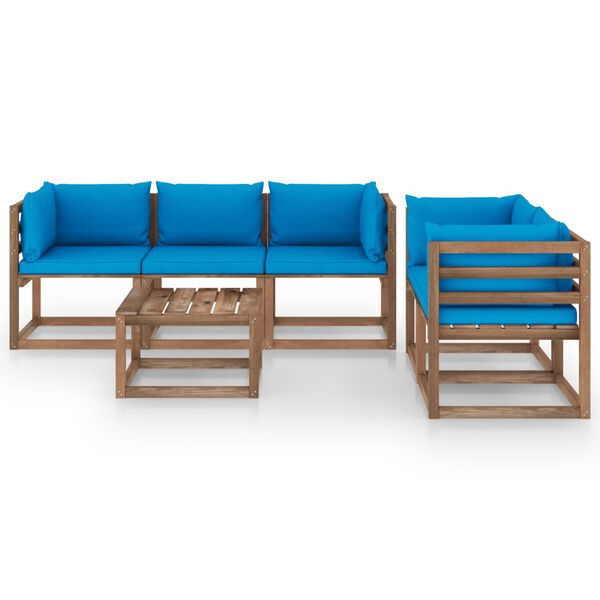 vidaXL Salon de jardin 6 pcs avec coussins bleu clair