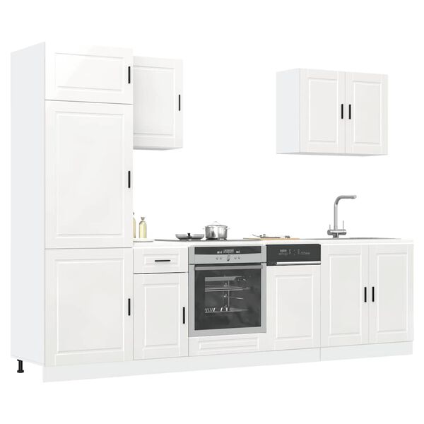 vidaXL Ensemble de 7 meubles de cuisine "Porto" en bois d'ing&eacute;nierie blanc brillant
