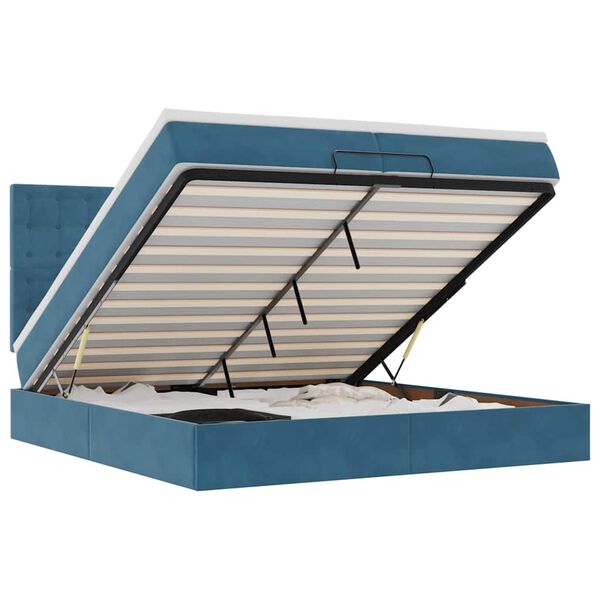 vidaXL Cadre de lit ottoman avec matelas bleu fonc&eacute; 200x200 cm velours