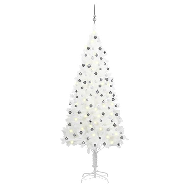 vidaXL Arbre de Noël artificiel pré-éclairé et boules blanc 210 cm