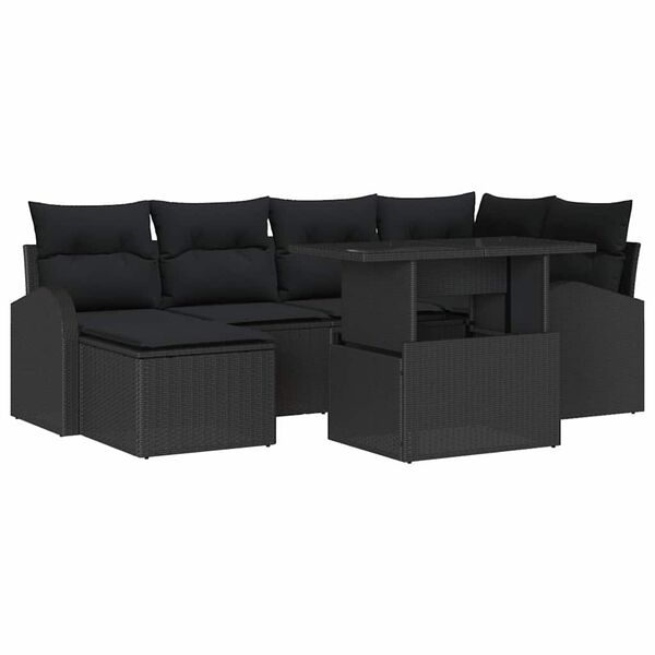 vidaXL Ensemble de canap&eacute; de jardin 7 pcs Noir Poly rotin