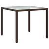 vidaXL Table de jardin 90x90x75 cm Verre trempé/résine tressée Marron