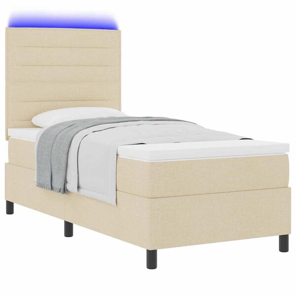 vidaXL Lit &agrave; ressorts avec matelas avec LED Cr&egrave;me 90 x 190 cm tissu