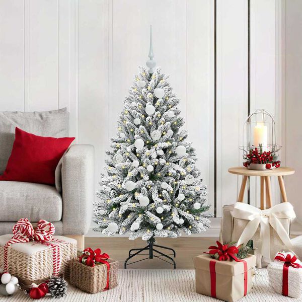 vidaXL Sapin de Noël artificiel Vert et blanc 120 cm PVC et métal