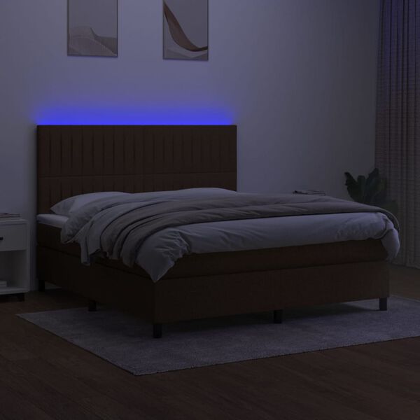 vidaXL Sommier &agrave; lattes de lit matelas et LED Marron fonc&eacute; 180x200cm