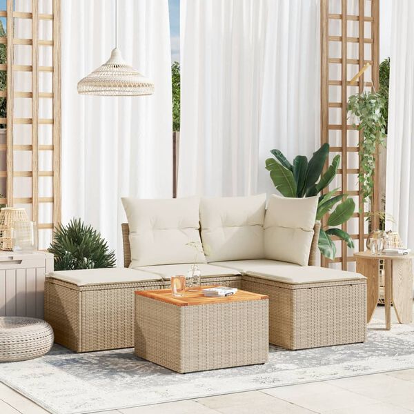 vidaXL Salon de jardin avec coussins 5 pcs beige r&eacute;sine tress&eacute;e