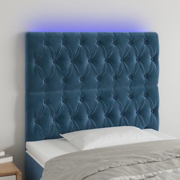 vidaXL T&ecirc;te de lit &agrave; LED Bleu fonc&eacute; 100x7x118/128 cm Velours