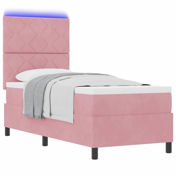 vidaXL Lit &agrave; ressort LED avec matelas Rose 80 x 200 cm tissu
