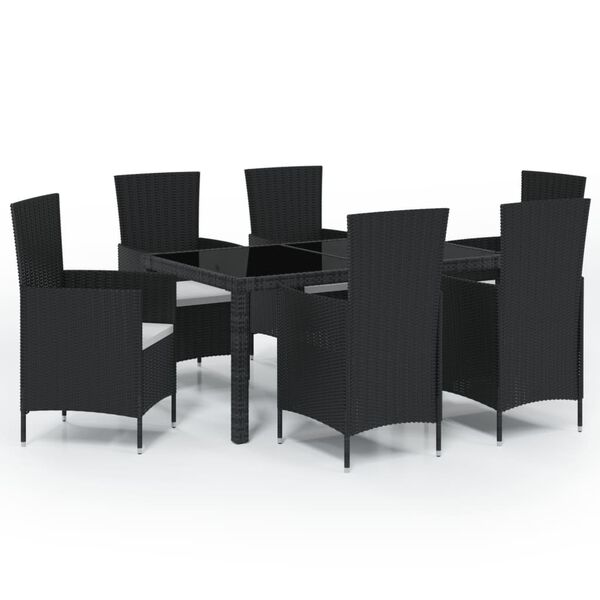 vidaXL Salon de jardin 7 pcs avec coussins r&eacute;sine tress&eacute;e noir
