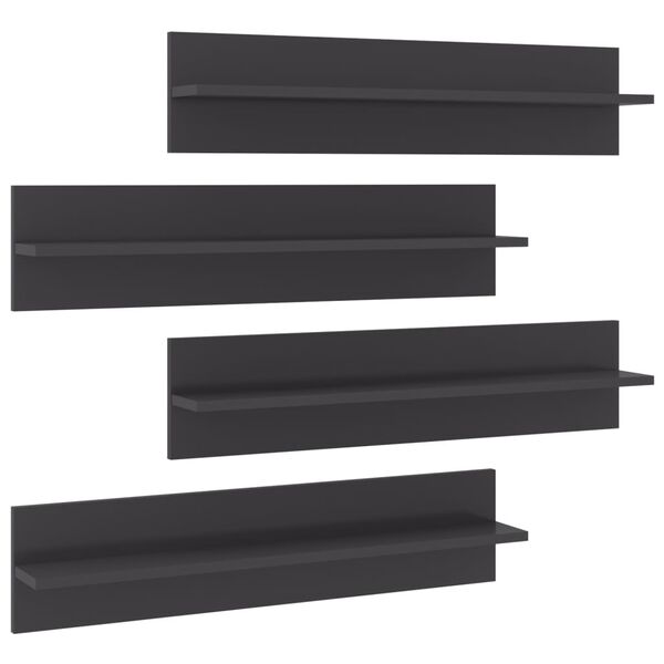 vidaXL &Eacute;tag&egrave;res murales 4 pcs gris brillant bois d'ing&eacute;nierie