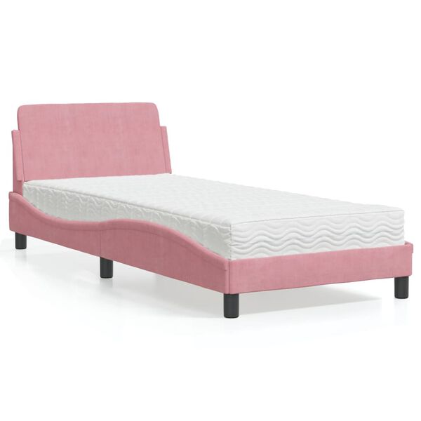 vidaXL Lit avec matelas Dover rose 90x200 cm velours