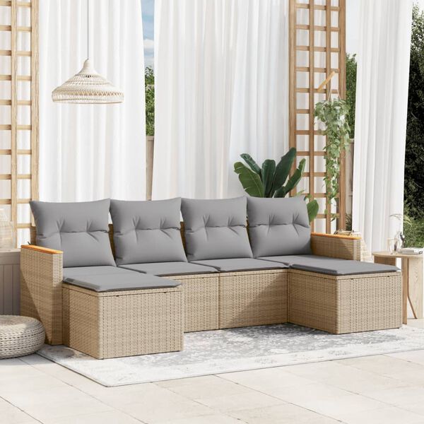 vidaXL Salon de jardin avec coussins 6 pcs beige r&eacute;sine tress&eacute;e