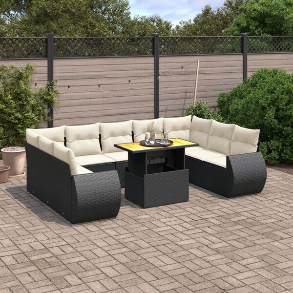 vidaXL Salon de jardin 10 pcs avec coussins noir r&eacute;sine tress&eacute;e