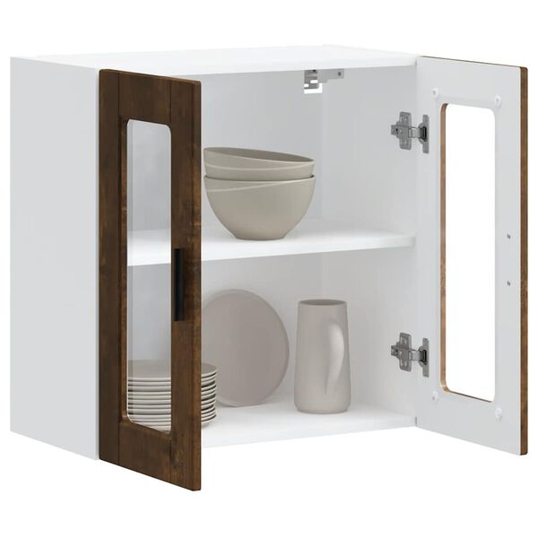vidaXL Armoire murale de cuisine avec porte en verre Porto ch&ecirc;ne fum&eacute;