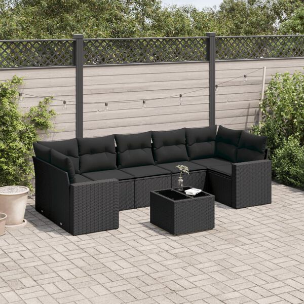 vidaXL Salon de jardin 8 pcs avec coussins noir r&eacute;sine tress&eacute;e