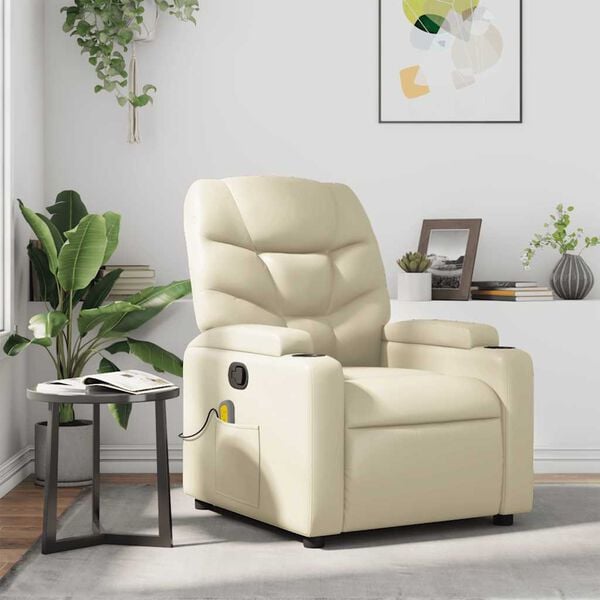 vidaXL Fauteuil inclinable de massage Crème Similicuir