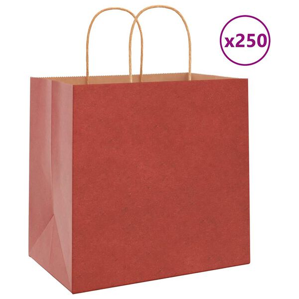 vidaXL Sacs en papier 250 pcs avec poign&eacute;es rouge 26x17x25 cm
