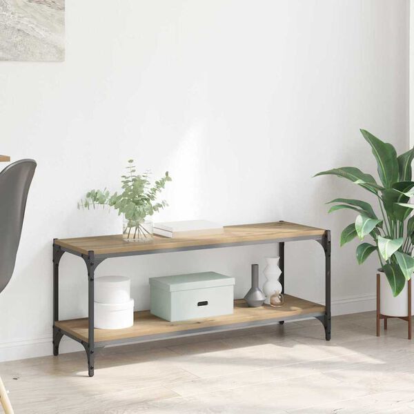 vidaXL Meuble TV Ch&ecirc;ne artisanal 100x33x41cm Bois d'ing&eacute;nierie et fer