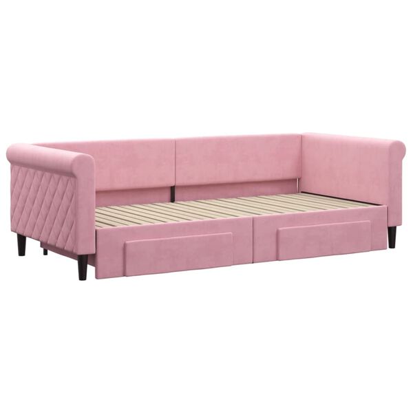 vidaXL Lit de jour avec gigogne et tiroirs sans matelas rose 90x200 cm