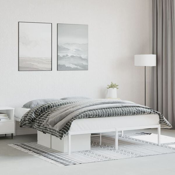 vidaXL Cadre de lit m&eacute;tal sans matelas blanc 150x200 cm
