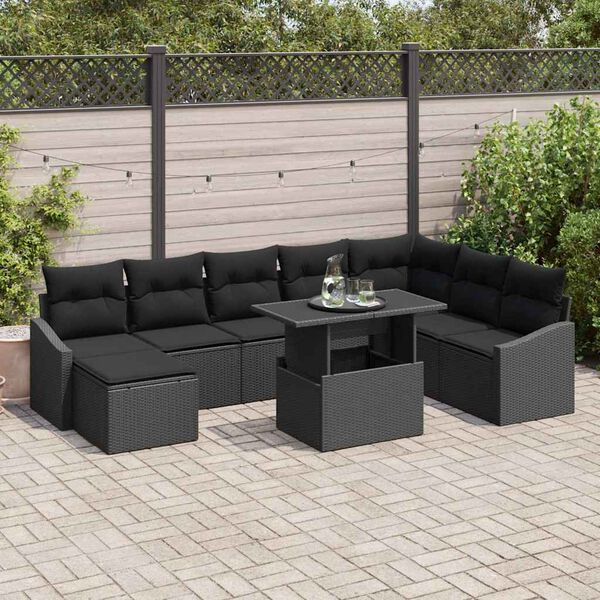 vidaXL Ensemble de canapé de jardin avec coussin 9 pcs Noir